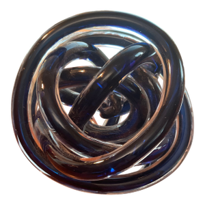 Art Glass Knot in Blue Cased Glass Paperweight Decor Item