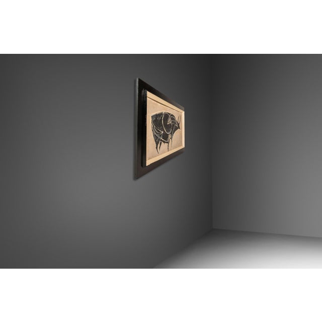 Mid-Century Modern Abstract Framed Textured Oil on Canvas Painting Depicting a Bull, Usa, C. 1970s For Sale - Image 4 of 12