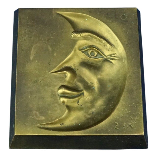 20th Century Man on Moon Gilded Bronze Sculpture of a Crescent Moon by Zev, Daniel Albert Harris, Usa, 1950s For Sale