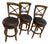 Frontgate Trio of Mahogany Neoclassic Style Barstools Black Leather Swivel Seats For Sale