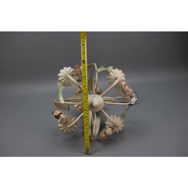 Hollywood Regency Style Floral Painted Metal Four-Light Chandelier, France For Sale - Image 18 of 18