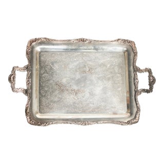 Mid Century French Silver Plate Footed Serving Tray For Sale