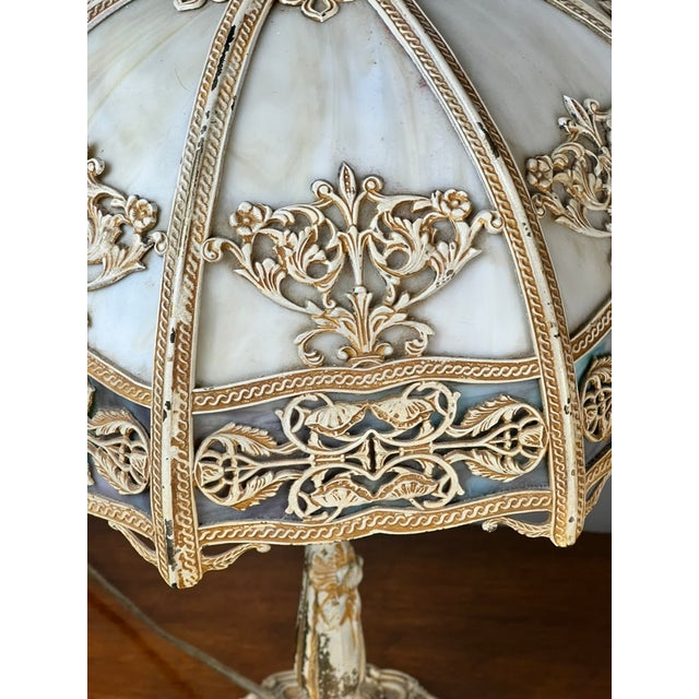 Glass Vintage Art Nouveau Slag Glass Two-Light Table Lamp, C. 1935–1955 For Sale - Image 7 of 10