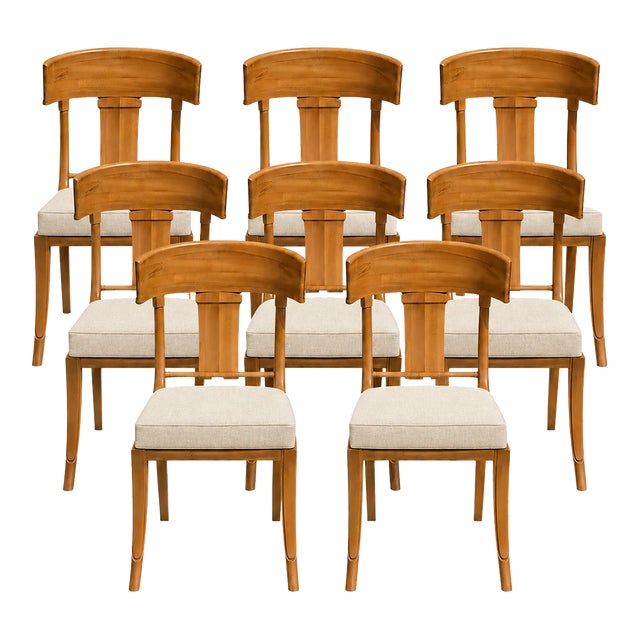 Teak Klismos Patio Dining Chairs. - Set of 8 For Sale
