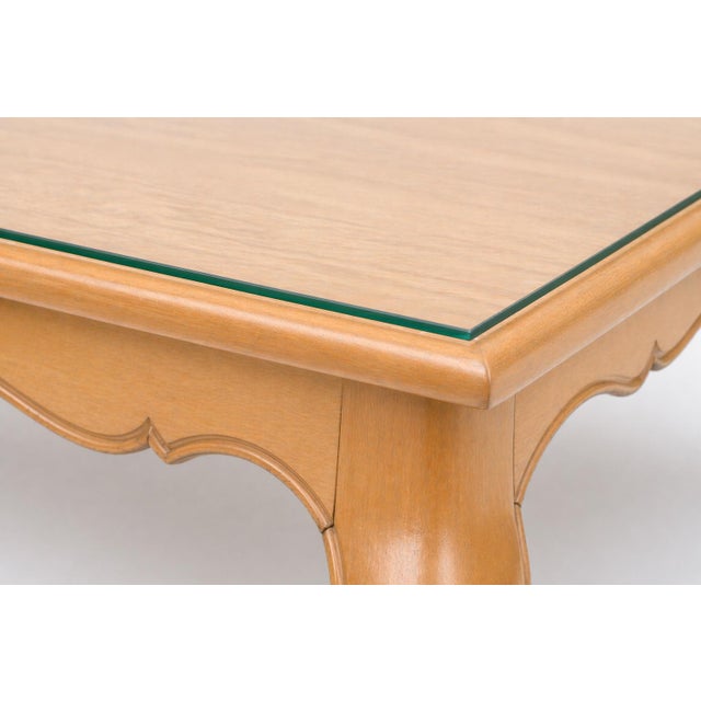 Mid 20th Century Mid 20th Century Extra Large French Provincial Solid Wood Coffee Table — 76” Blonde Wood Cocktail Table With Cabriole Legs For Sale - Image 5 of 12