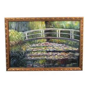 Japanese Bridge Claude Monet by S. Carthon Framed Canvas Oil Painting Gold Frame