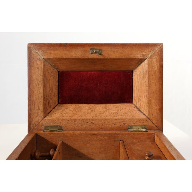 Antique French Sculpted Sewing Box in Oak, 1890s For Sale - Image 12 of 14