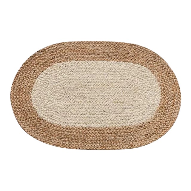 Hand-Woven Jute Oval Floor Mat For Sale
