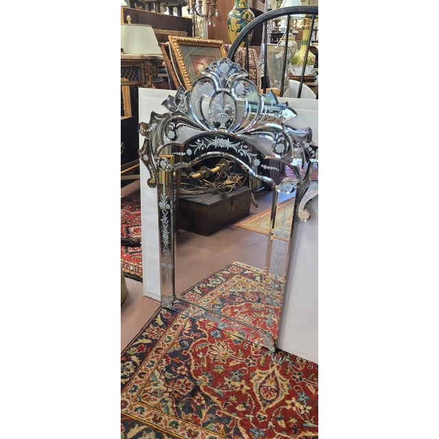 Silver 1980s Pair Venetian Etched Glass Petite Mirrors For Sale - Image 8 of 9