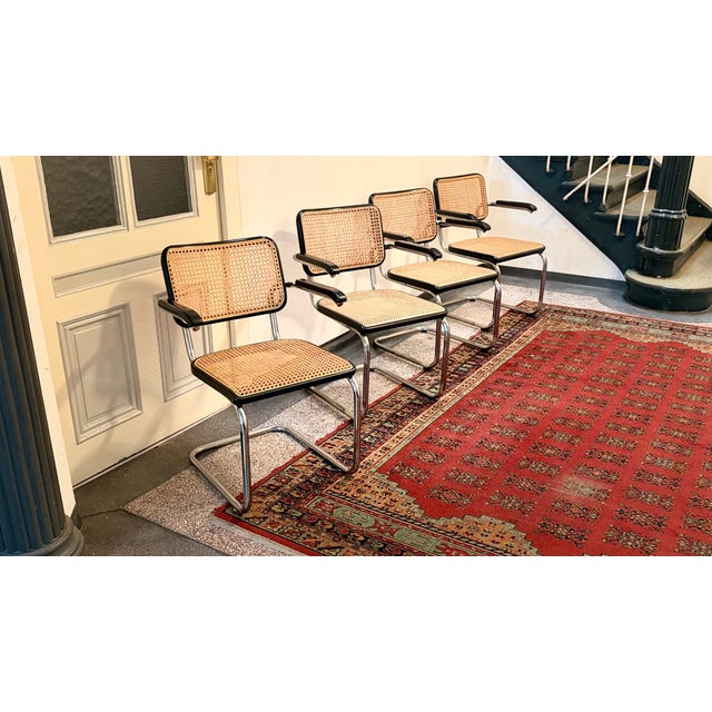 Metal Model S64 Dining Chair with Woven Cane and Black Wood Frame by Marcel Breuer for Thonet, 1999, Set of 4 For Sale - Image 7 of 18