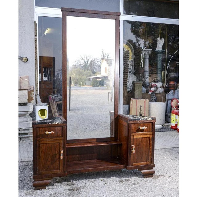 Glass Corner Dressing Table with Mirror and Art Deco Marble Top, Italy For Sale - Image 7 of 9