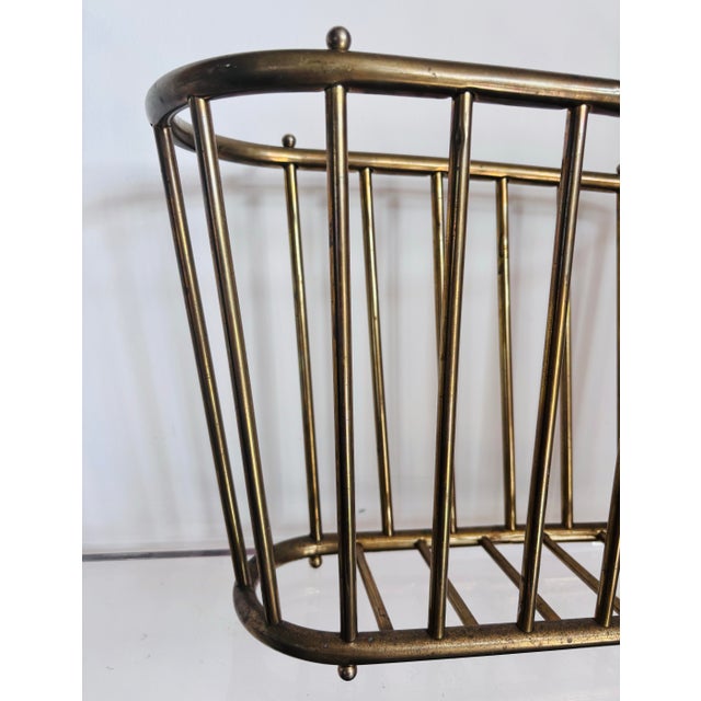 Mid-Century Modern 1970s Vintage Hollywood Regency Brass Italian Footed Magazine-Book Rack For Sale - Image 3 of 4