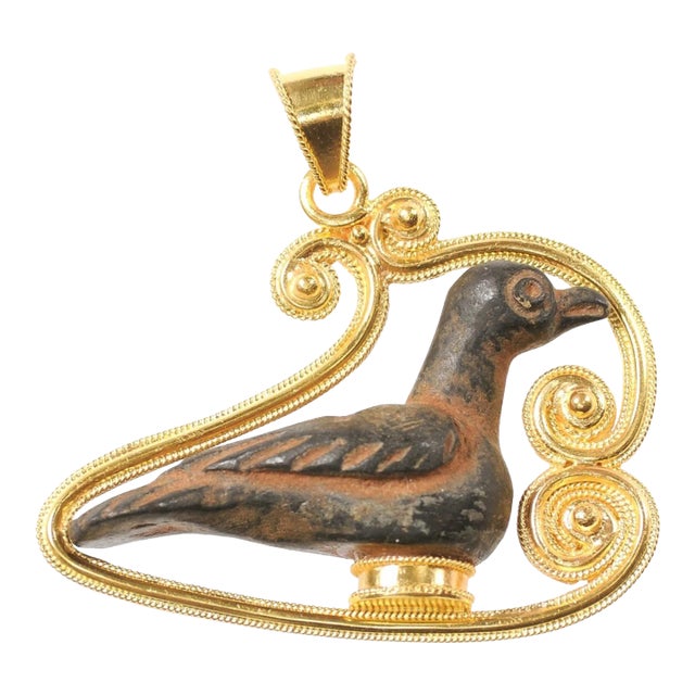 Antique Bronze Roman Bird Pendant in 21K For Sale