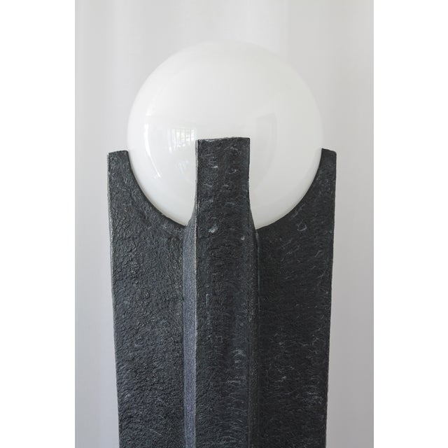 Vintage Postmodern Faux Stone Floor Lamp With Globe Shade – Retro 80's Statement Lighting For Sale - Image 9 of 10