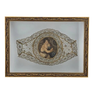 Ultra Rare Antique 1820s Lace Mounted Portrait Watercolor on Ivory Georgian Art For Sale