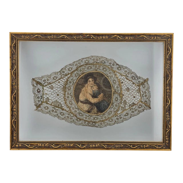Ultra Rare Antique 1820s Lace Mounted Portrait Watercolor on Ivory Georgian Art For Sale