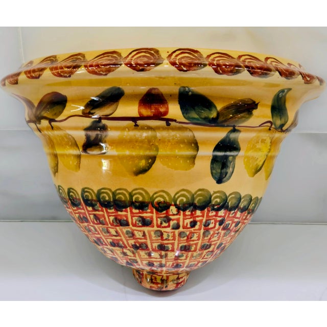 An authentic vintage Italica ARS Italian majolica wall pocket planter, marked Italy and featuring a graceful scalloped...