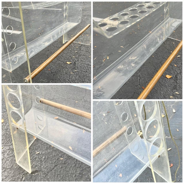 Tan Mid Century Modern Butcher Block + Lucite Lighted Dry Bar | in the Style of Luigi Bardini For Sale - Image 8 of 12