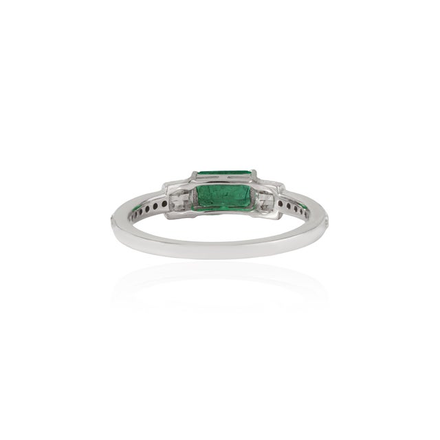 14k Gold East-West Zambian Octagon Emerald & Baguette Diamond Ring Size 4 For Sale - Image 10 of 18
