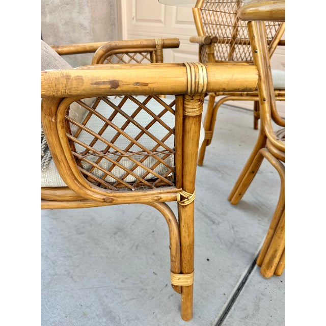 1970s Franco Albini Style 5-Piece Rattan & Glass Dining Set – Highback Peacock Chairs For Sale - Image 11 of 15