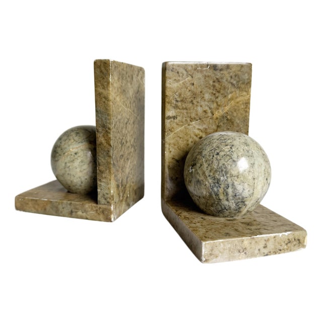 Vintage Stone Sphere Bookends - A Pair For Sale