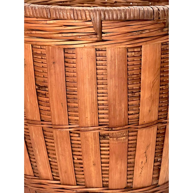 Wood Vintage Palm Beach Coastal Tortoise Bamboo and Rattan Wastebasket For Sale - Image 7 of 9