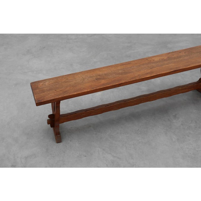 Brown Rustic Oak Bench, France, 1900s For Sale - Image 8 of 13