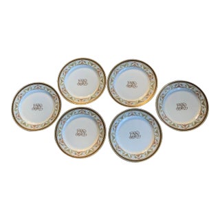 French Porcelain Dinner Plates - Hand Painted Set of 6 For Sale
