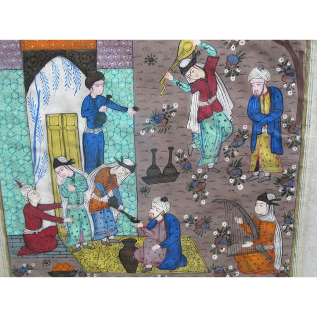 Figurative Antique Persian Illuminated Manuscript Book Page Mughal Art Painting For Sale - Image 3 of 8