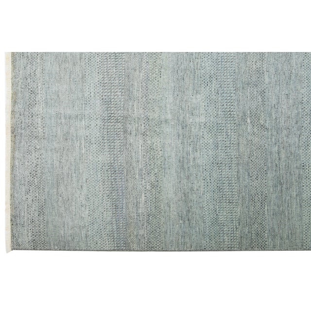 Modern Savannah Wool Rug Handmade in Light Green With Geometric Pattern For Sale - Image 4 of 11