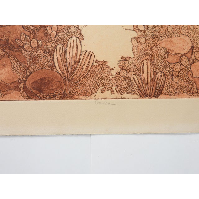 Late 20th Century Sepia Aruba Village Etching For Sale In Seattle - Image 6 of 7