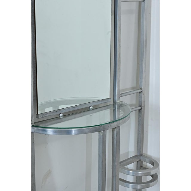 French Art Deco Aluminum Hall Tree with Mirror For Sale - Image 4 of 15