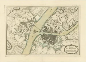 Antique Plan of the City of Bayonne, France, 1764
