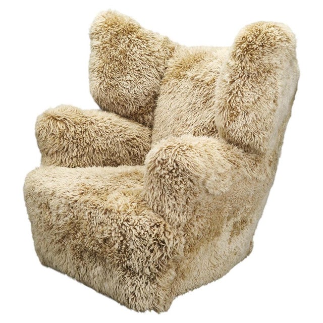 Art Deco Wingback Armchair in Honey Skandilock Sheepskin, 1930s For Sale - Image 11 of 11