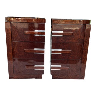 Art Deco Moderne Streamline Chrome Handles Nightstands - a Pair For Sale