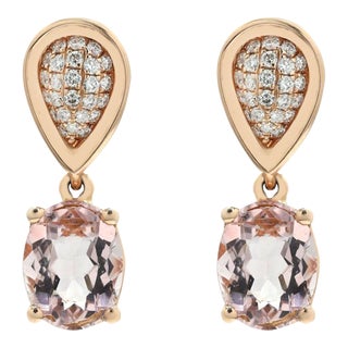 Studded Diamonds Oval Cut Rose Quartz Modern Dangle Earrings - 2 Pieces For Sale