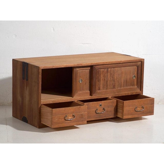 Antique Low Tansu Sliding Door Closet For Sale - Image 4 of 13