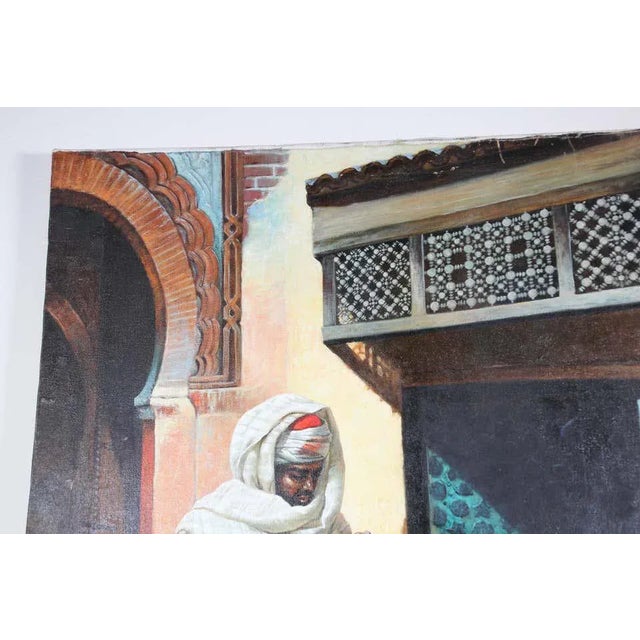 Moroccan Orientalist Oil on Canvas Painting Moroccan Market 19th Scene For Sale - Image 9 of 11