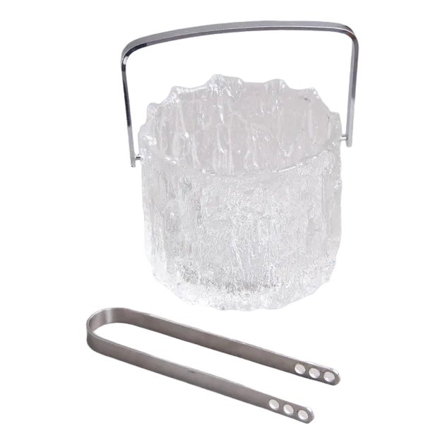 Finnish Ice Bucket by Tapio Workkala for Iittala with Ice Cream Tongs from Stelton, 1970s, Set of 2 For Sale
