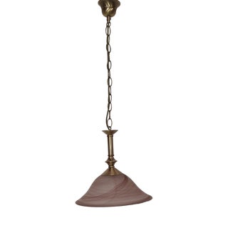 Vintage Ceiling Lamp with Pink Marbled Glass Shade on Patinated Brass Mount from Honsel, 2000s For Sale
