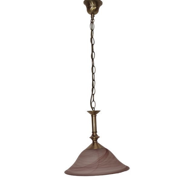 Vintage Ceiling Lamp with Pink Marbled Glass Shade on Patinated Brass Mount from Honsel, 2000s For Sale