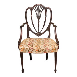 Sheraton Style Heavily Carved Mahogany Armchair For Sale
