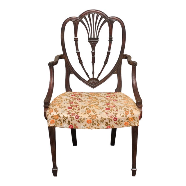 Sheraton Style Heavily Carved Mahogany Armchair For Sale