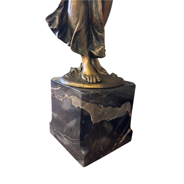 Vintage Art Nouveau Style Bronze-Finish Female Figure on Marble Base For Sale - Image 9 of 9