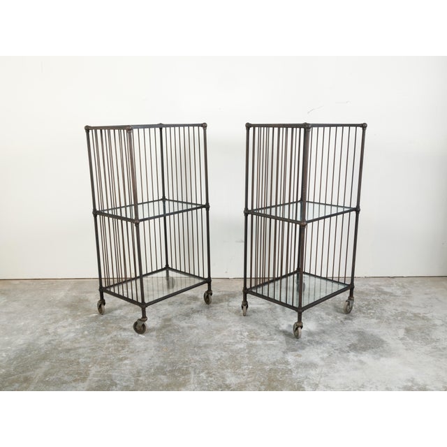 Vintage Industrial Carts with Glass Shelves and Casters, Sold Individually For Sale - Image 9 of 11