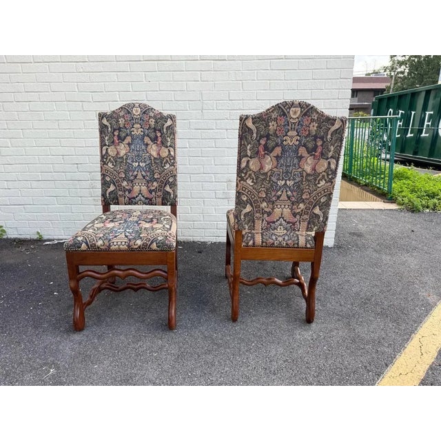 Pair of Vintage French Style Hand Pegged Mutton Leg Tapestry Upholstery Chairs. For Sale - Image 11 of 11