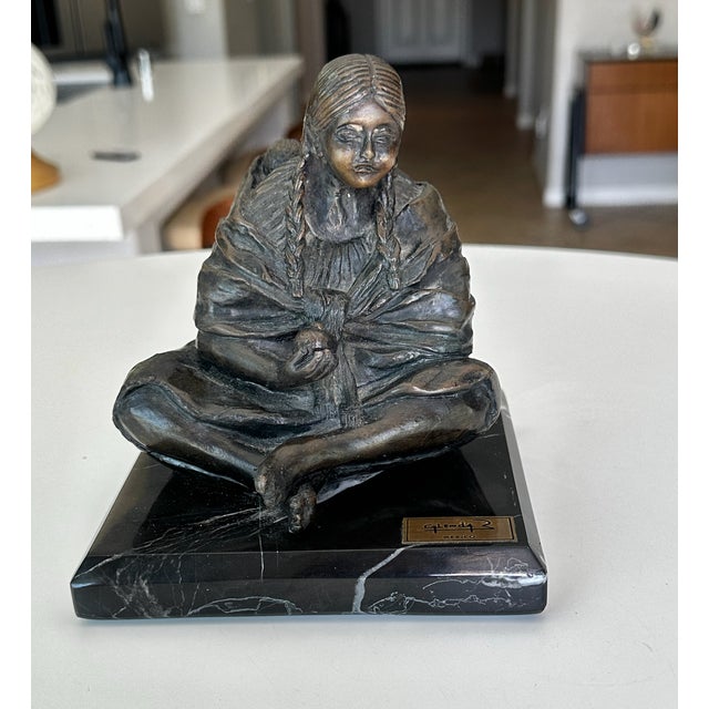 1980s Glenda Hecksher's "Marta" Bronze Figure Indigenous Woman & Baby Statue For Sale - Image 5 of 17