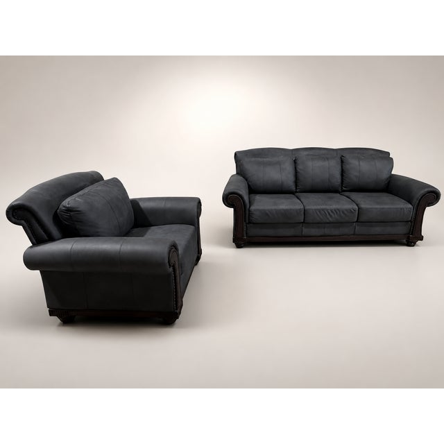 Loom Shadow Heritage Black Leather Sofa For Sale - Image 10 of 12