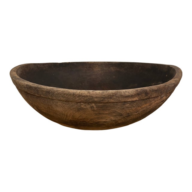 Primitive Antique Large Wooden Handcarved Bread Milk Dough Bowl For Sale