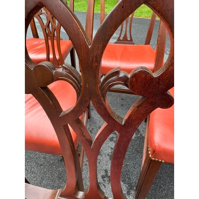 Brown Set of 6 Mid 20th Century Mahogany Chippendale Style Dining Chairs For Sale - Image 8 of 9